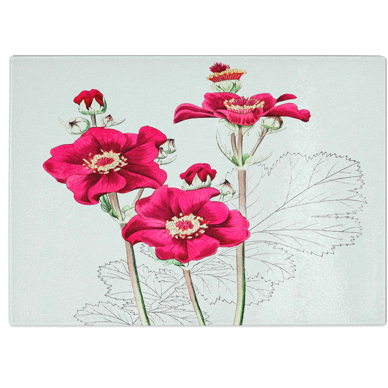 Tempered Glass Grecian Rose Flowers Chopping Board, 39 cm W x 28.5 cm L