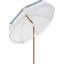 Parasol de patio extérieur 7 x 7 pi avec inclinaison, évent, parasol de table de marché avec volants à franges et volant, bande bleue