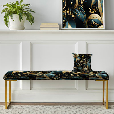 Banc rembourré à motif cachemire noir et or Paisley