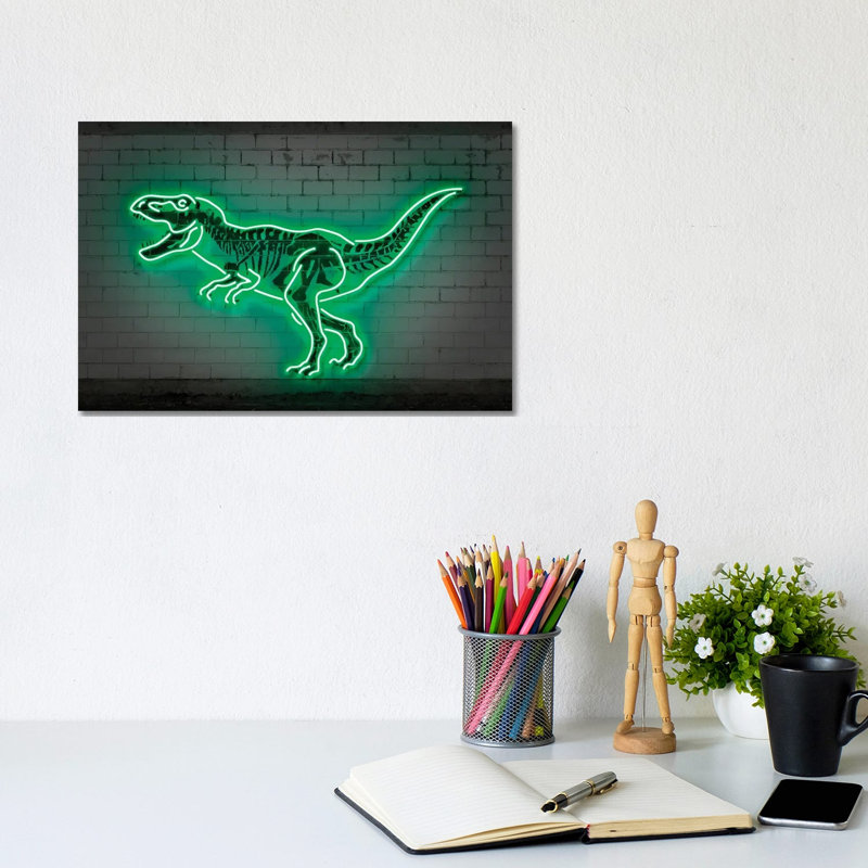T-Rex Neon by Octavian Mielu - Wrapped Canvas Print, 20.32cm H x 30.48cm W x 1.905cm D