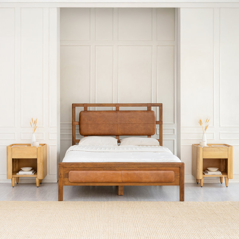 Helga Solid Wood Nightstand with 1 Drawer and Open Shelf Storage, Light Blonde