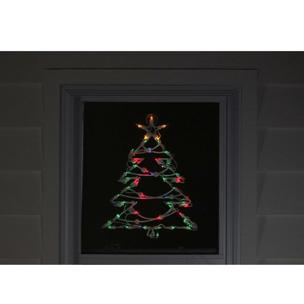 Northlight Seasonal Lighted Holographic Christmas Tree Window Silhouette