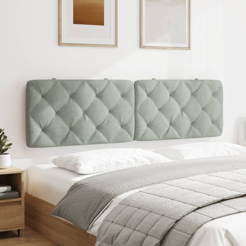Ebern Designs Headboard Cushion Velvet, Light Gray, California King