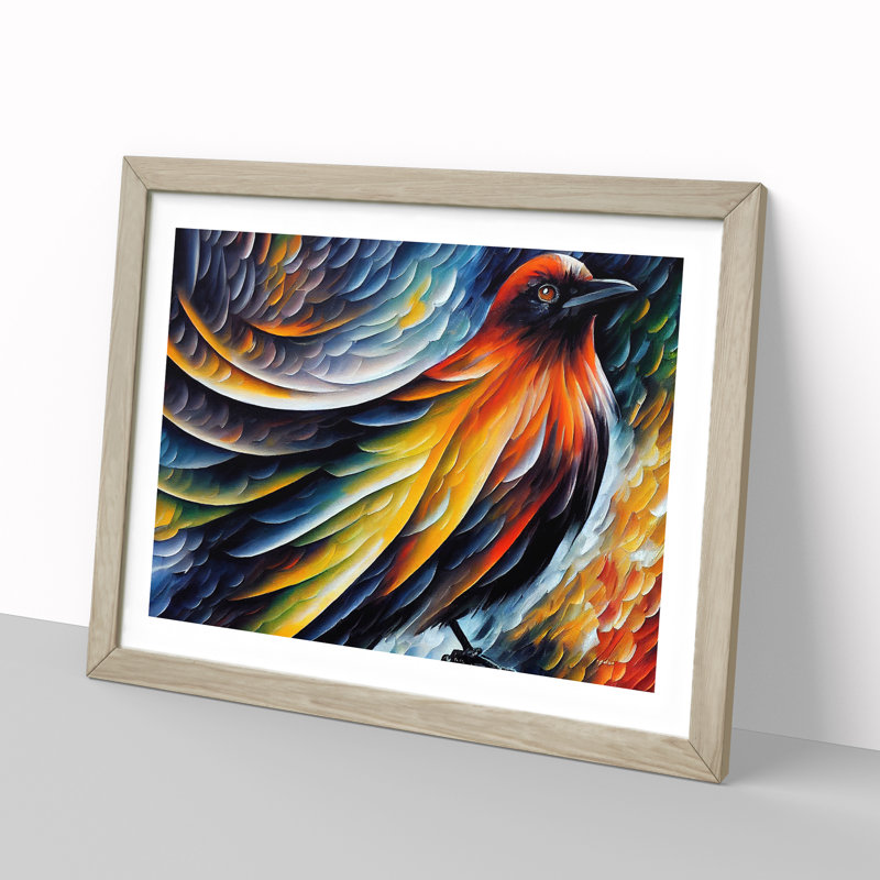 Crow Bird Vol.3 Abstract - Framed Print, 46cm H x 64cm W x 2cm D, Oak