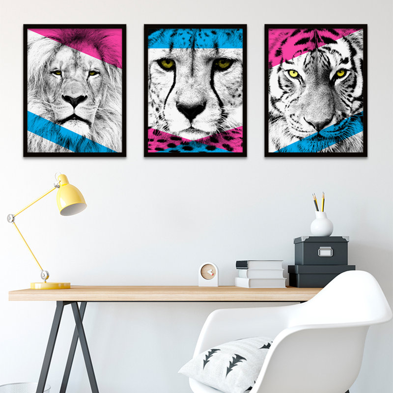Fierce Cats Lion Cheetah Tiger - 3 Piece Print Set
