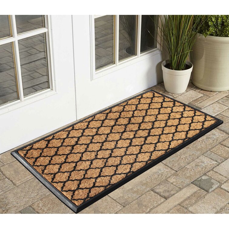 Isedore Rubber and Coir Flocked Double Doormat, Black - 30X48- Welcome Tree Black Red Barrel Studio