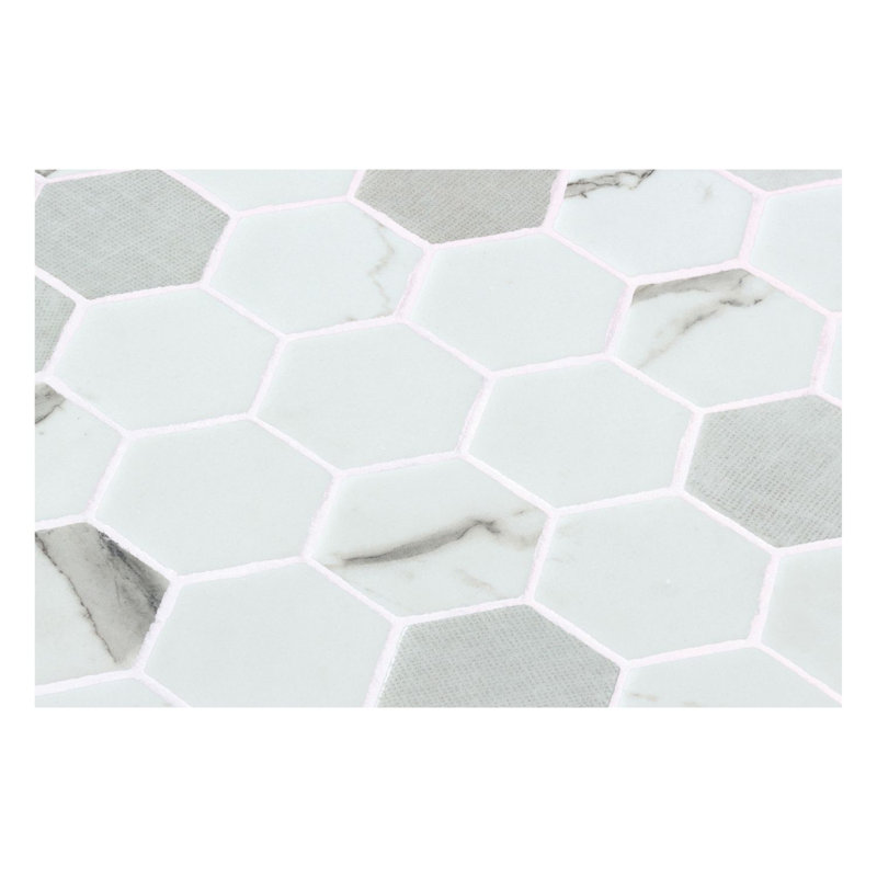 Haelm 2-in Hexagon Honeycomb Marble Look Upcycled Polished Glass Wall & Floor Mosaic Tile, Elstead