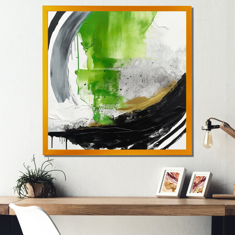 «Green and Black Geometric Enchantment I», reproductions de toiles abstraites en marbre, H 16 po x l 16 po x P 1 po