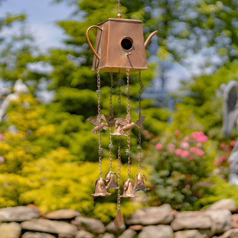 36" Long Rectangular Teapot Birdhouse Wind Chimes