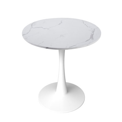 Bristol Modern Round Dining Table With MDF Top And Stainless Steel Pedestal Base, Melamine Top Finish Kitchen Table