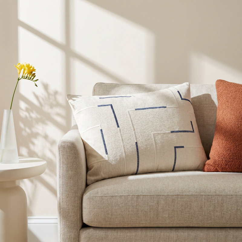 Odile Geometric Cotton Reversible Throw Pillow, Ivory/Dark Blue