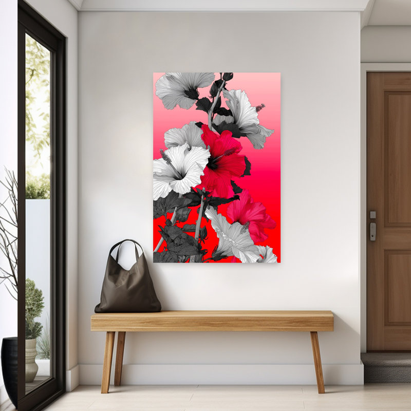 Tropical Hibiscus Contrast Bold Modern Vibrant Hibiscus Nature Summer Wall Art Print 1 Piece Wrapped Canvas Wall Art