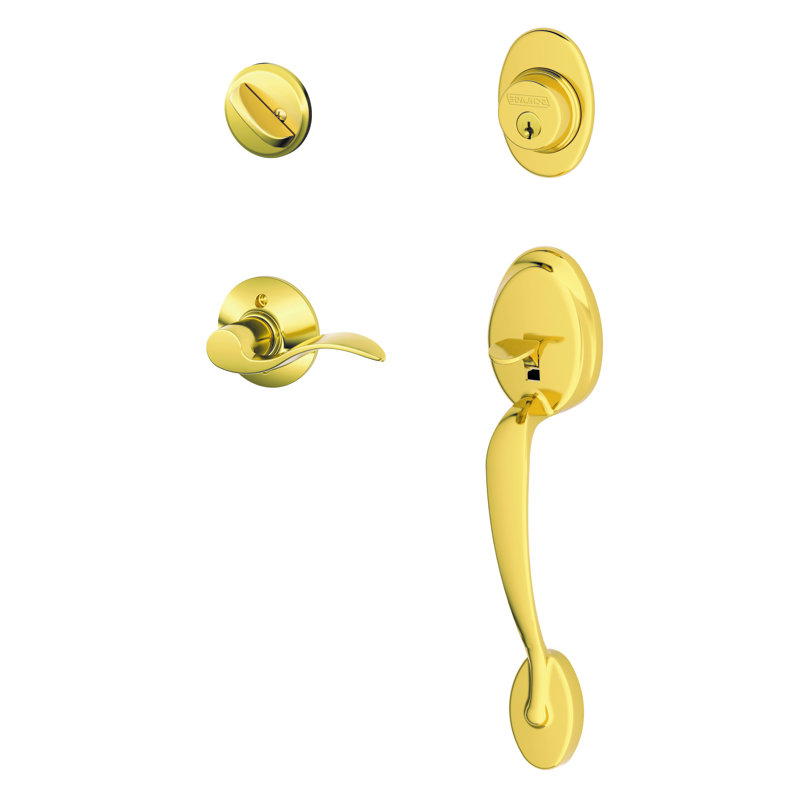 Ensemble de poignée Plymouth avec pêne dormant, levier de porte décoratif et rosette, Laiton brillant, Côté droit