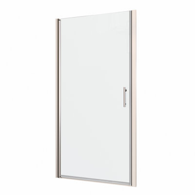 Polished Shower Door With 1/4" Tempered Glass - Universal Pivot, Wall Channel, #304 Stainless Steel Handle, , Easy Installation, Smooth Pivot System, Effective Leak Resistance, 28-29 3/8" Adjustable