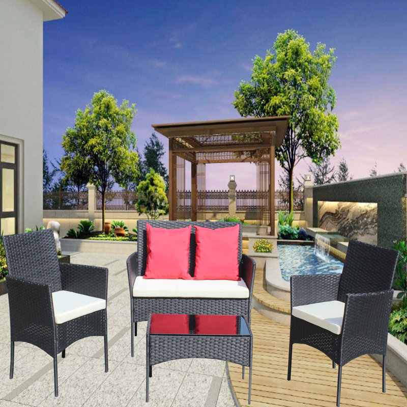 4 PC Patio Furniture Set Outdoor Patio Cushioned Seat Sofa