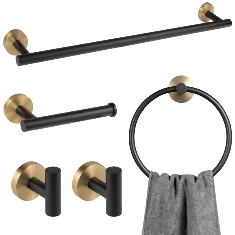 5 - Piece Bathroom Hardware Set, Matte Black/Brushed Gold