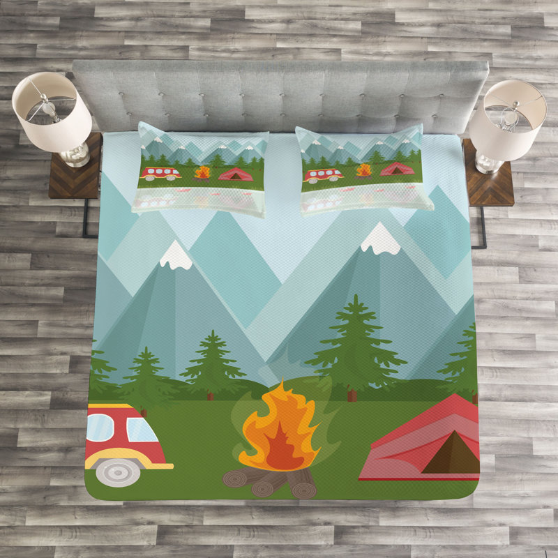 Aeona Red/Green/Blue Microfibre Bedspread Set, 220 x 264 cm