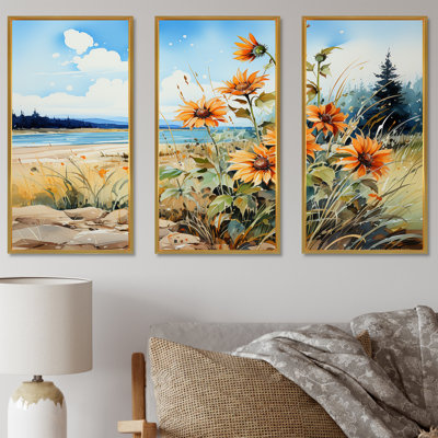 Tournesols sur la plage - ensemble de reproductions d'art mural tournesols