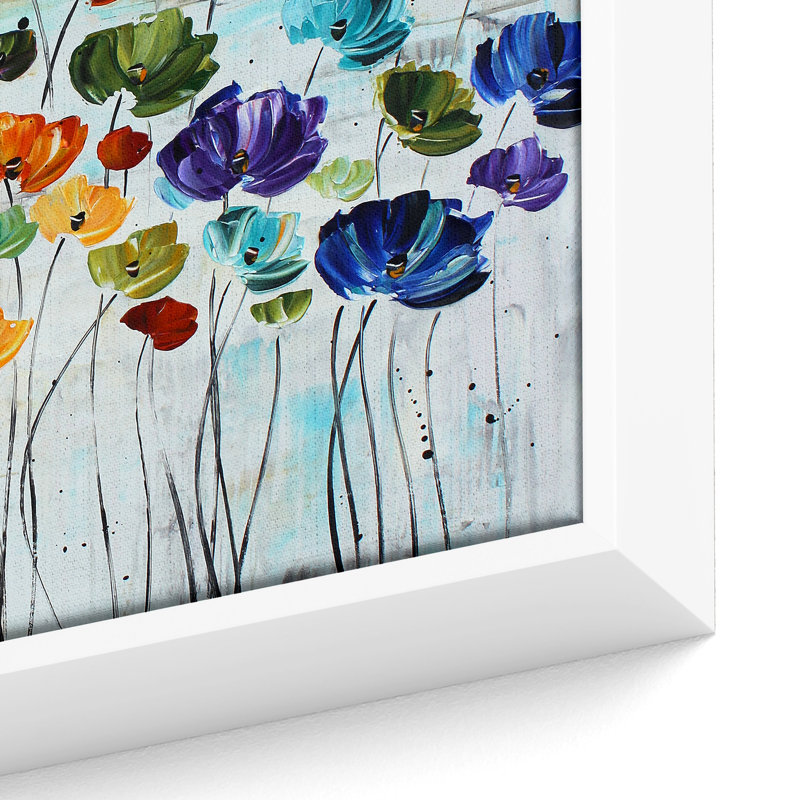 « Lilies » par Jolina Anthony, peinture, H 32 po x l 48 po x P 2 po, Cadre flottant blanc