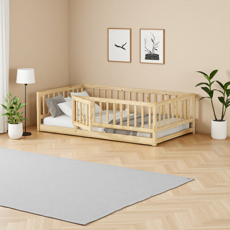 Lit de plancher avec lattes, Naturel, Lit simple