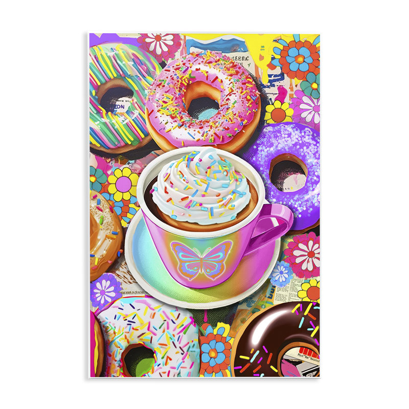 "Pastel Donuts & Coffee Mug", art sur plaque par Jess Stempel, H 15 po x l 10 po