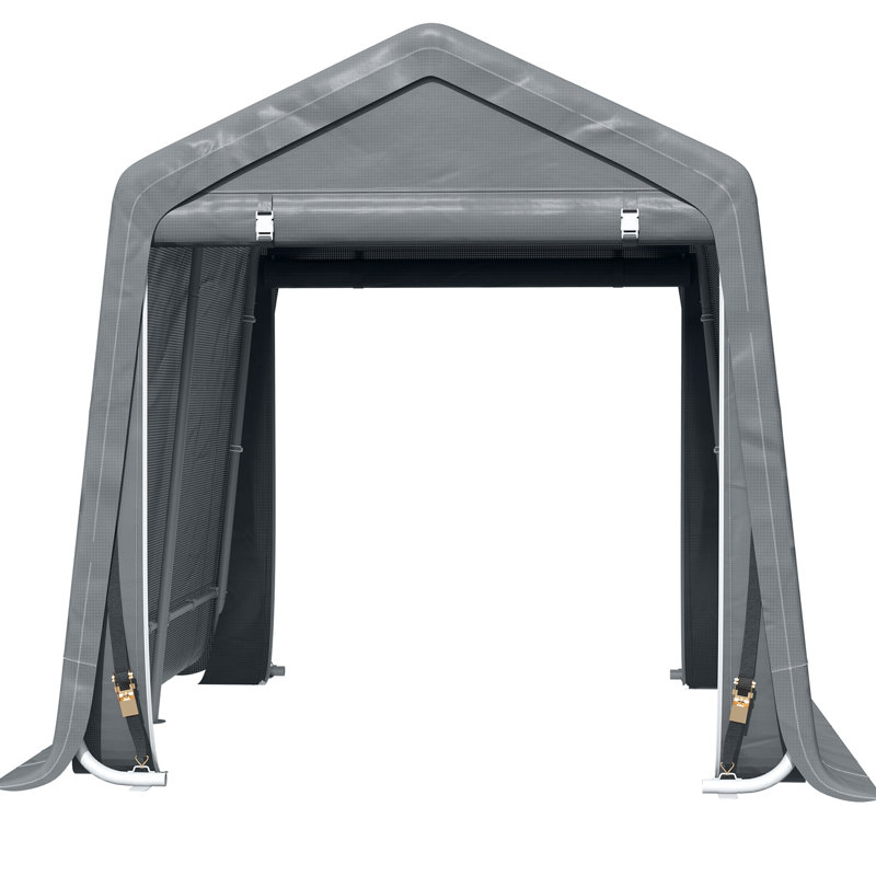 Abri d'auto portatif, 9 pi x 8 pi, avec couvercle et portes à double fermeture à glissière, gris foncé pour moto 8 pi