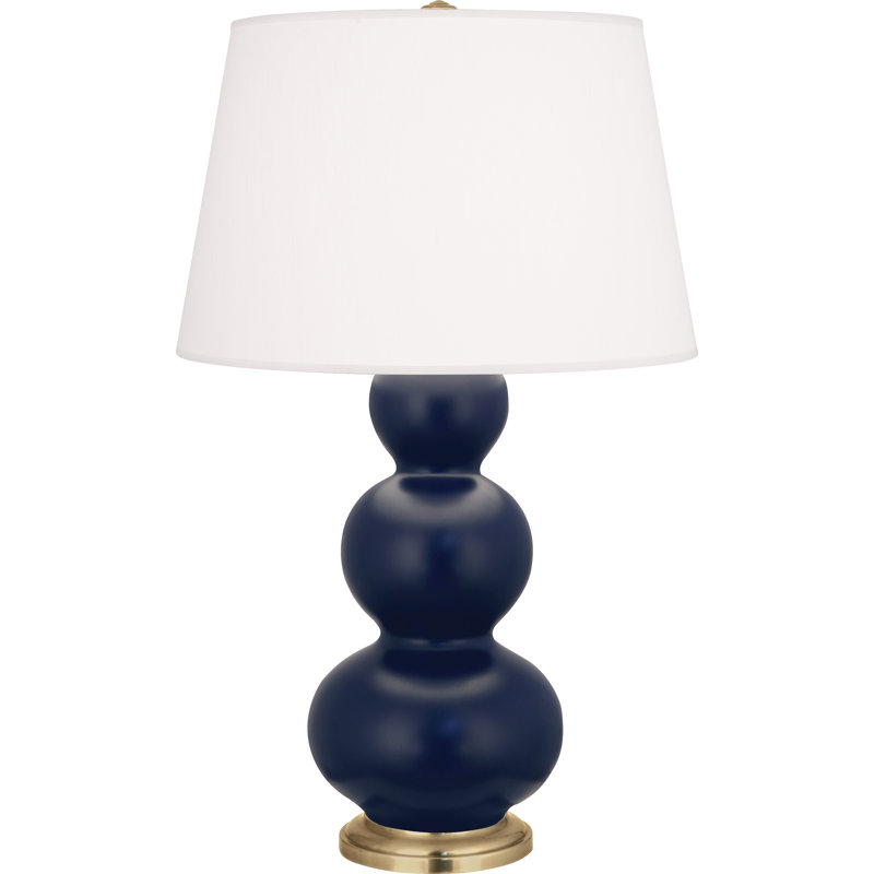 Triple Gourd Table Lamp, Antique Brass, Matte Midnight Blue