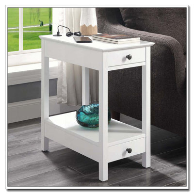 Table d'appoint blanche avec rangement USB