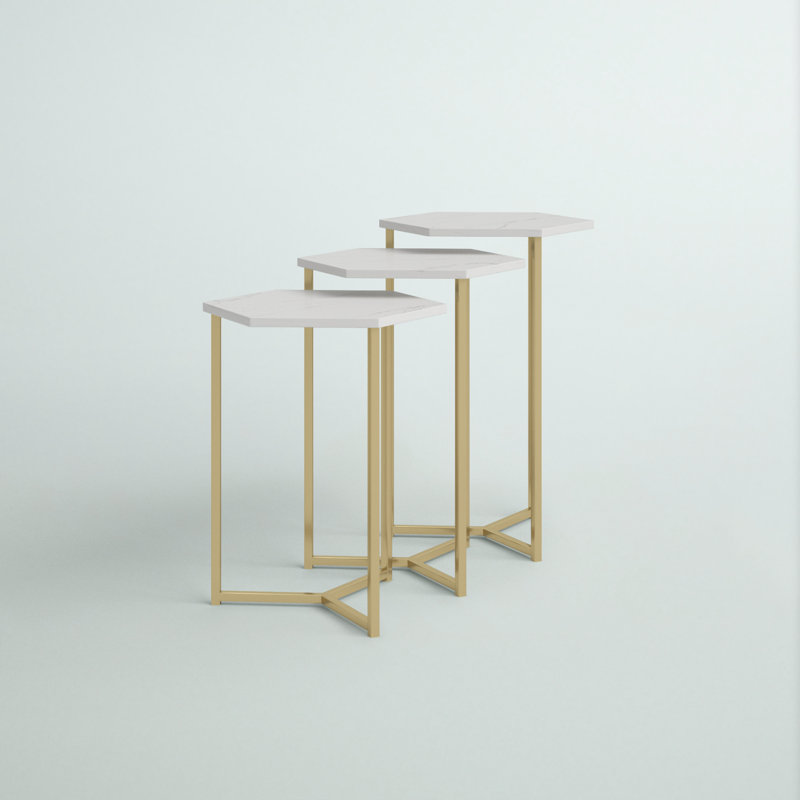 Tembo Two-Tone Nesting Tables, Faux White/Gold