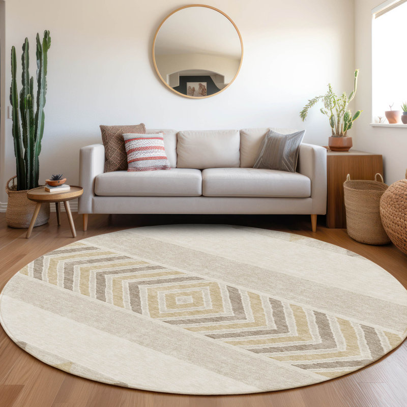 Premium Machine Washable Prisco Ivory Rug, Round 8'