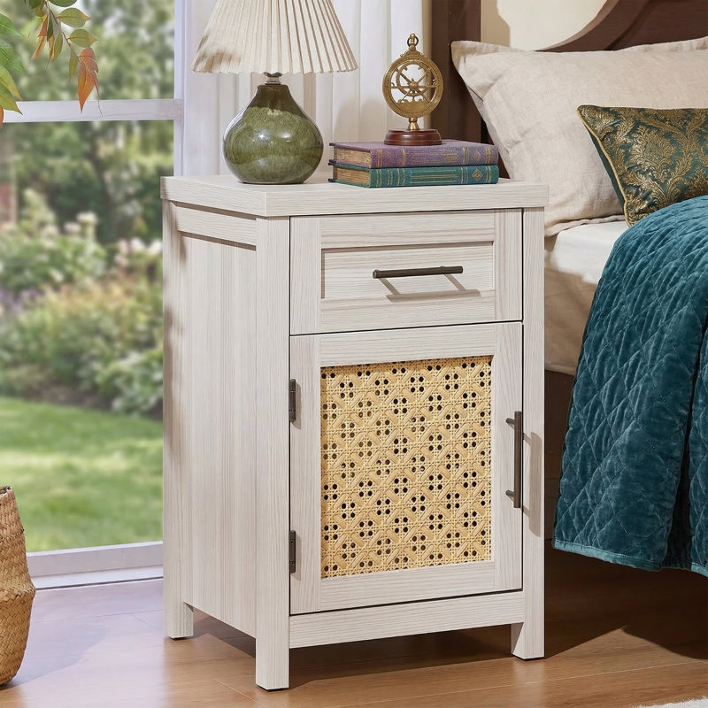 16.5" Nightstand With Charging Station - Boho Bedside Table With Adjustable Shelf - Wood Side Table With Type-C & USB Ports