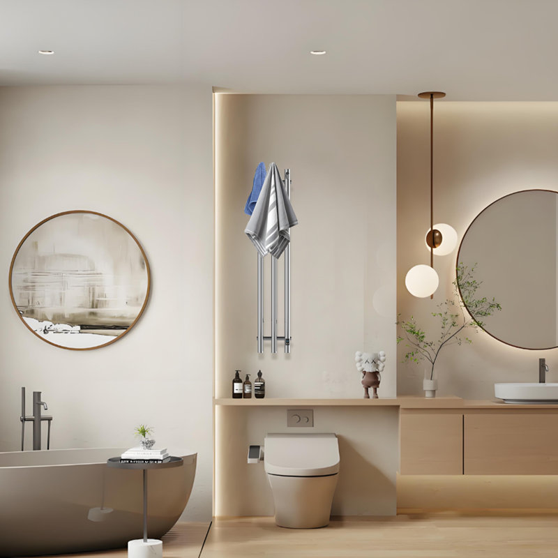 Porte-serviettes électrique mural à 3 pôles, porte-serviettes électrique de salle de bain, Poli miroir