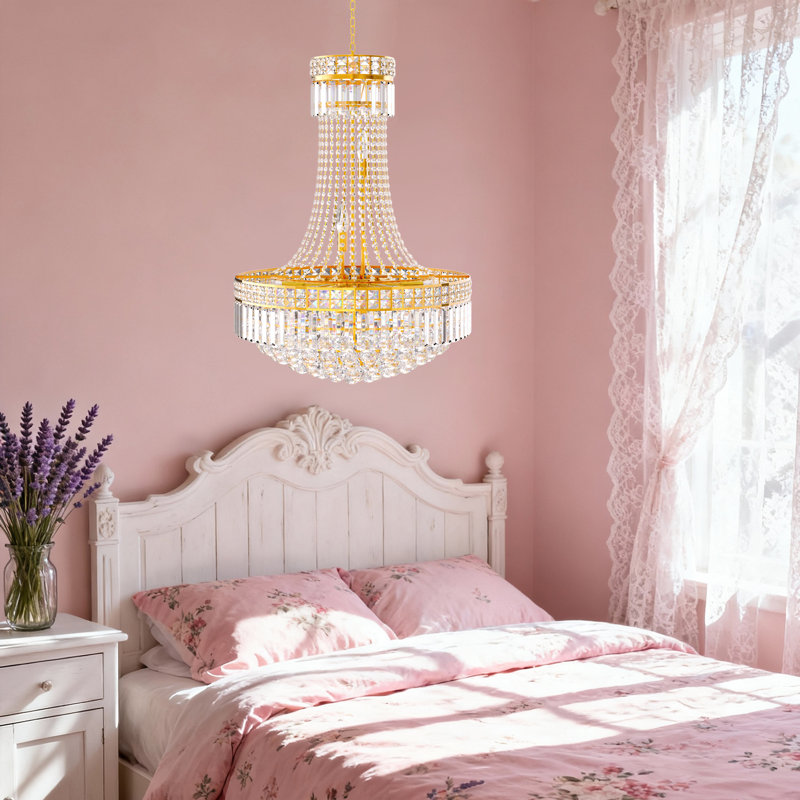 Lustre en cristal de luxe à 6 niveaux en or 23,6 pouces pour escalier de salon