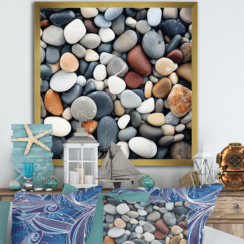 Rock by the Beach - Coastal Minimalisme, art mural, H 30 po x l 30 po x P 1,5 po, Cadre doré simple