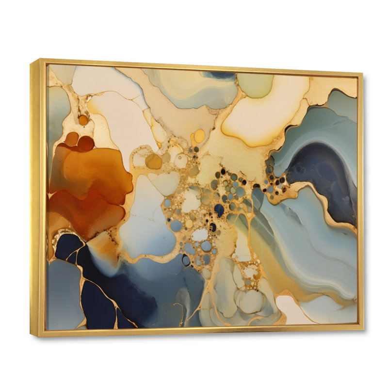 Art abstrait fluide brun de luxe II, H 16 po x l 32 po x P 1 po, Cadre flottant doré