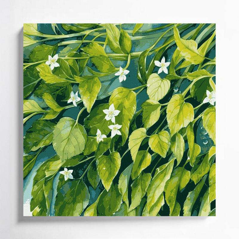 Art mural sur toile vert, légumes, cresson capucine, H 32 po x l 32 po