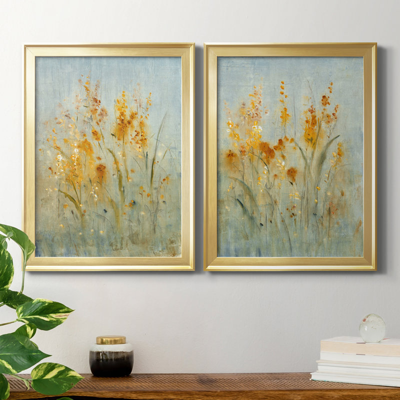 Vaporisateur de fleurs sauvages I - ensemble de 2 peintures sur toile encadrées, H 24,5 po x l 18,5 po x P 1 po, Or