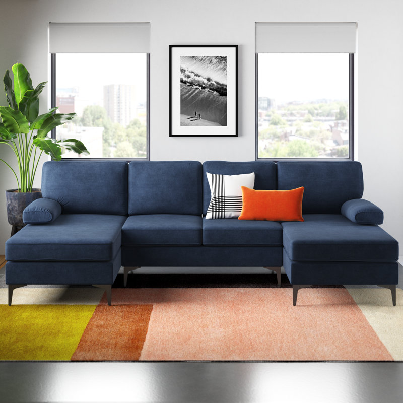 Amulya Upholstered U-Shaped Sectional Symmetrical, Dark Gray, Black