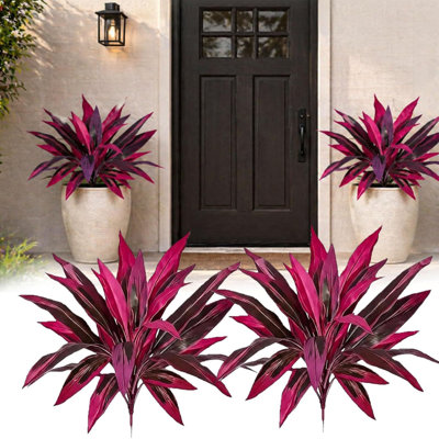 4 Pcs Artificial Tropical Plant Stem, 21.65" UV-Resistant Faux Cordyline Leaf with Magenta & Purple Gradient, Realistic Plastic Greenery for Indoor Outdoor Patio Porch Decor