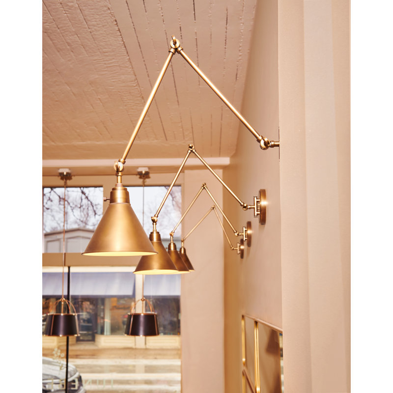 Arti Medium Long Swing Arm Single Light Wall Sconce w/ Power Switch, Heritage Brass