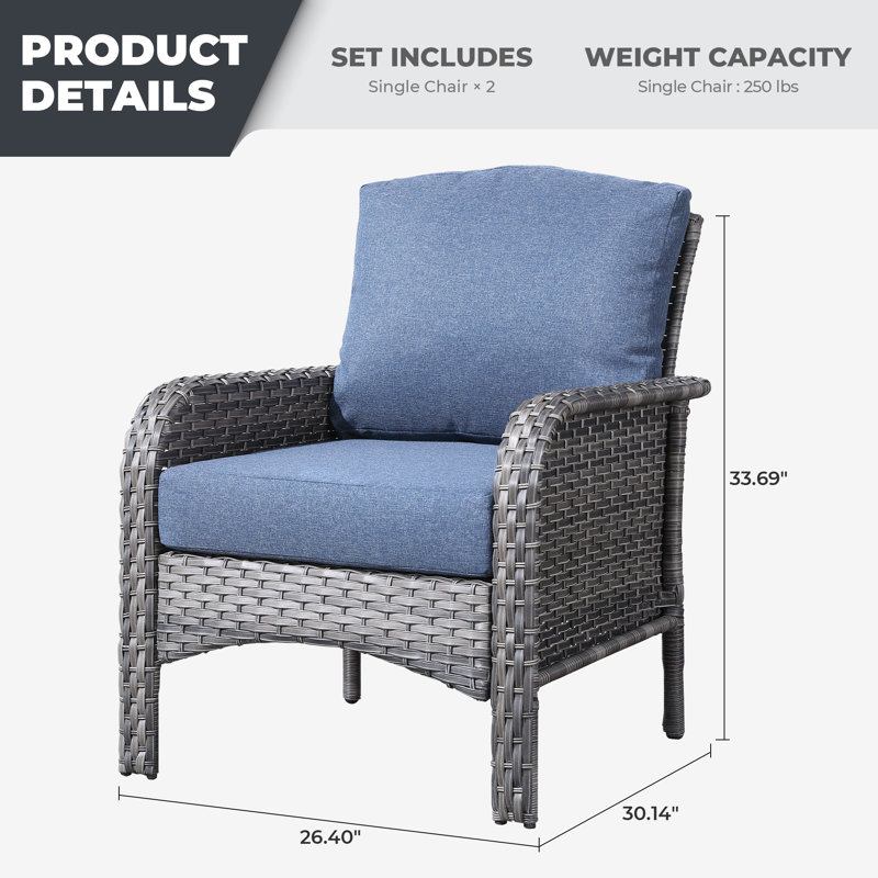 Chaise de patio avec coussins Gretna, Bleu denim, gris
