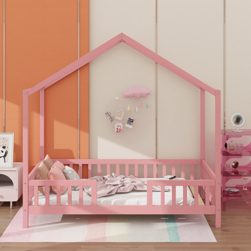 Structure de lit simple avec rampes hautes, Rose
