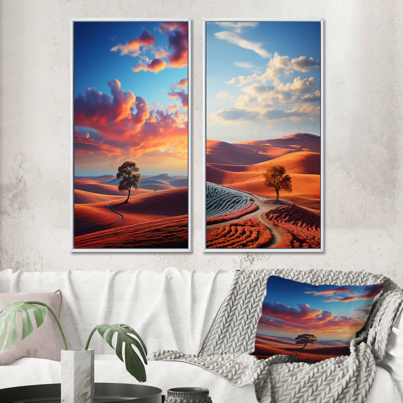 «Landscape Colorful Horizons» 2 - Pièces sur, Cadre blanc, H 20 po x l 24 po