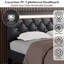 Queen Size Bed Frame With LED Light And Charging Station, Faux Leather Upholstered Platform Bed With Handcrafted Crystal Button Adjustable Headboard, No Box Spring Needed, Solid Wooden Slats, Black