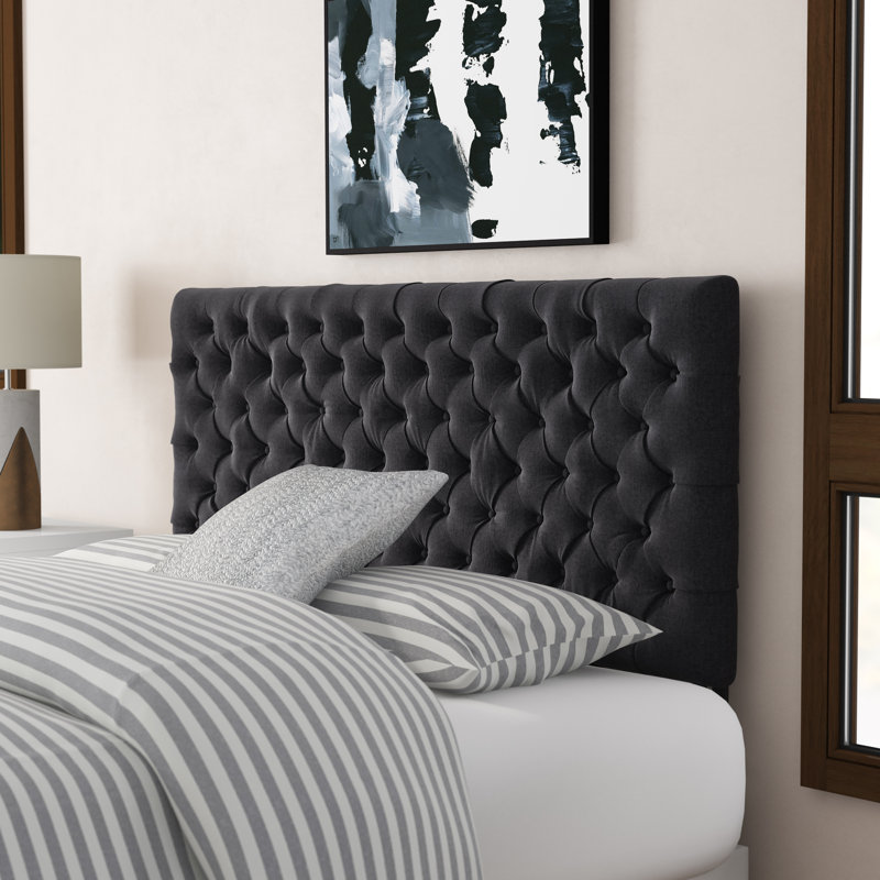 Dannett Queen Upholstered Panel Headboard, Dark Charcoal