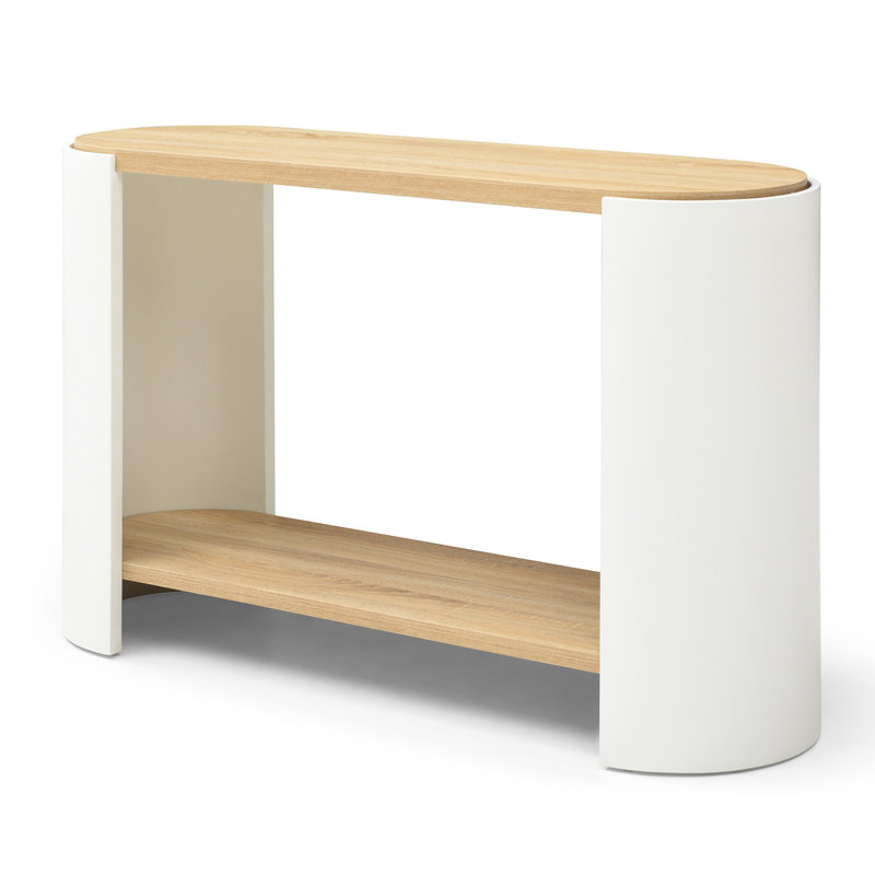 Table de bout ovale avec tablettes à 2 couches, cadre blanc et naturel, structure stable, mobilier de bureau de salon facile à assembler, rangement du café solide, installation rapide