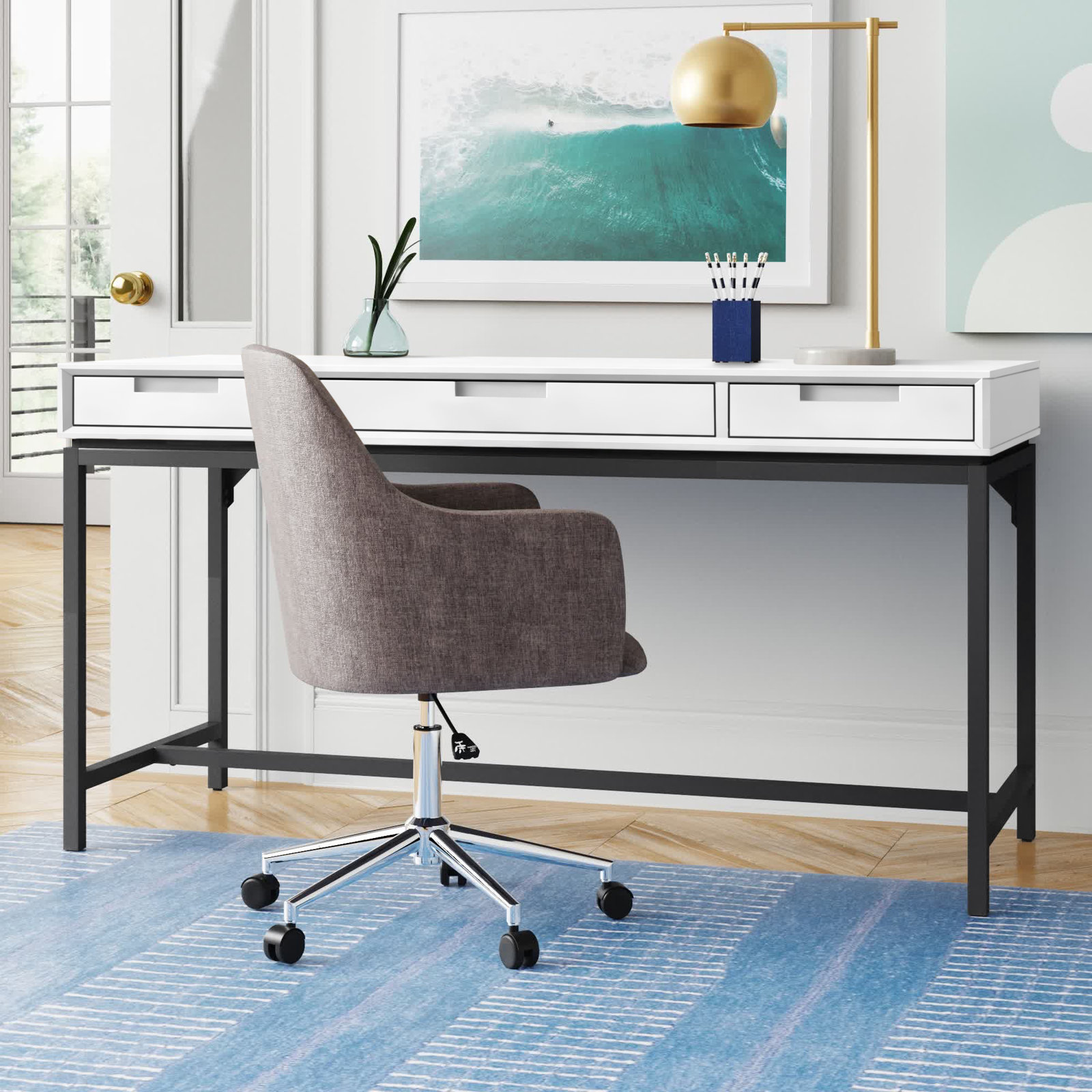Lars 72" Writing Desk, 31.50" H x 60" W x 24" D, White/Black