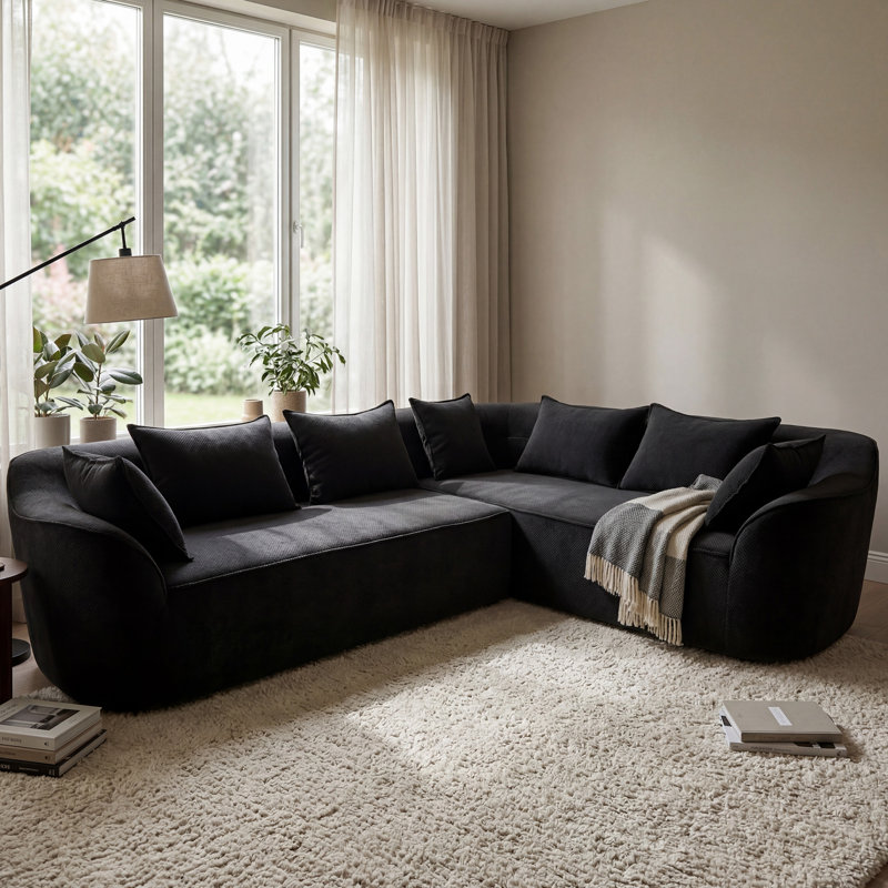 Canapé modulaire incurvé modulaire 2 pièces Boneless, Chenille noir