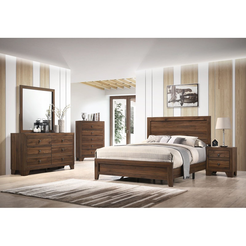 Jomira Laure Panel Bedroom Set, King, 6 pieces: Bed,2 Nightstands,Dresser,Chest,Mirror