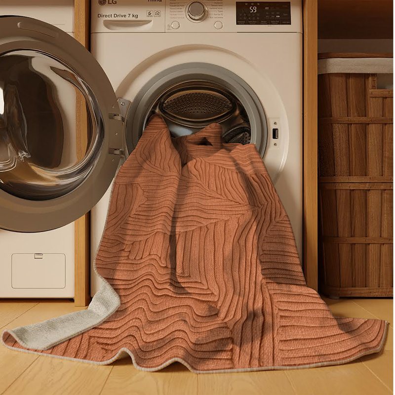 Machine Washable Abstract Brown Area Rug, Square 7'